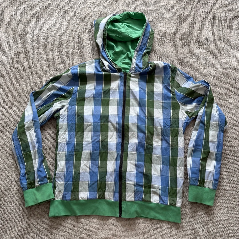 Hugo Boss‎ Orange Reversible Zip Hoodie Green Plaid XL